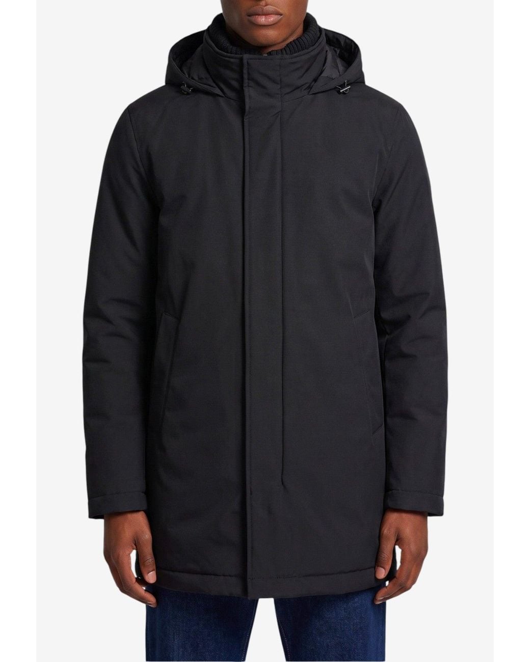 Herno Black Knit-Collar Padded Jacket for men