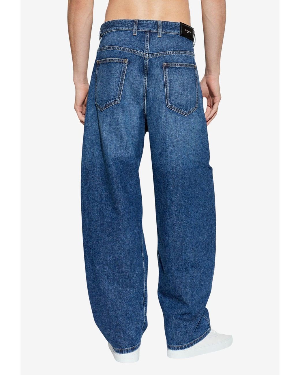 Givenchy Blue Logo Patch Wide-Leg Jeans for men