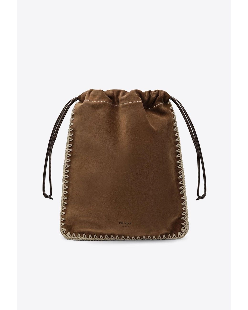 Prada Brown Suede Leather Wish Pouch