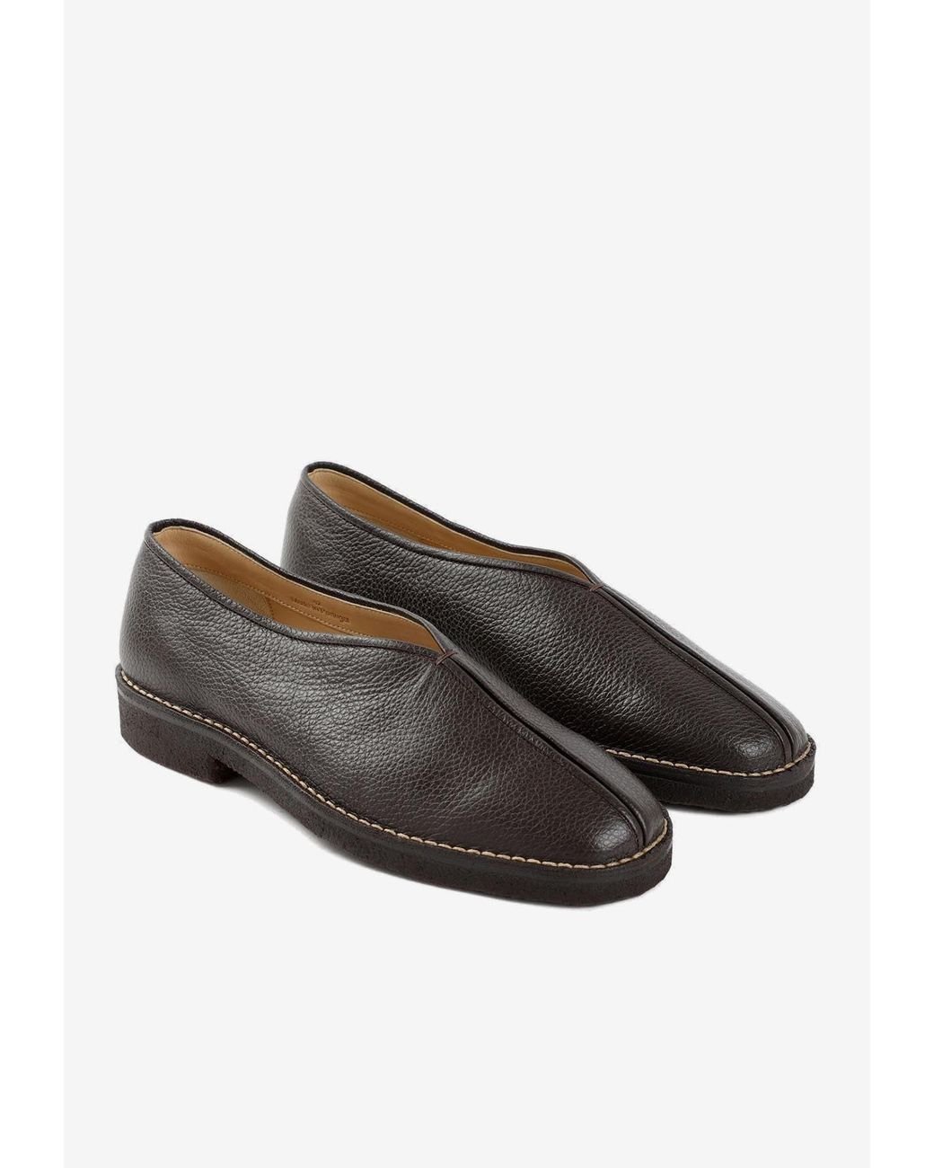 Lemaire Piped Crepe Leather Loafers in Brown for Men | Lyst