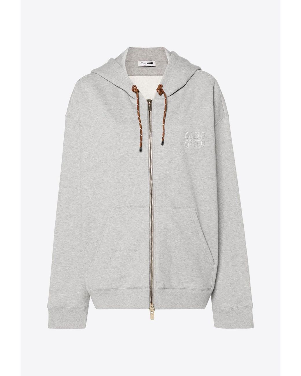 Miu Miu Zip-Up Hooded Sweatshirt in Gray | Lyst Miu Miu Zip-Up Hooded Sweatshirt in Gray | Lyst