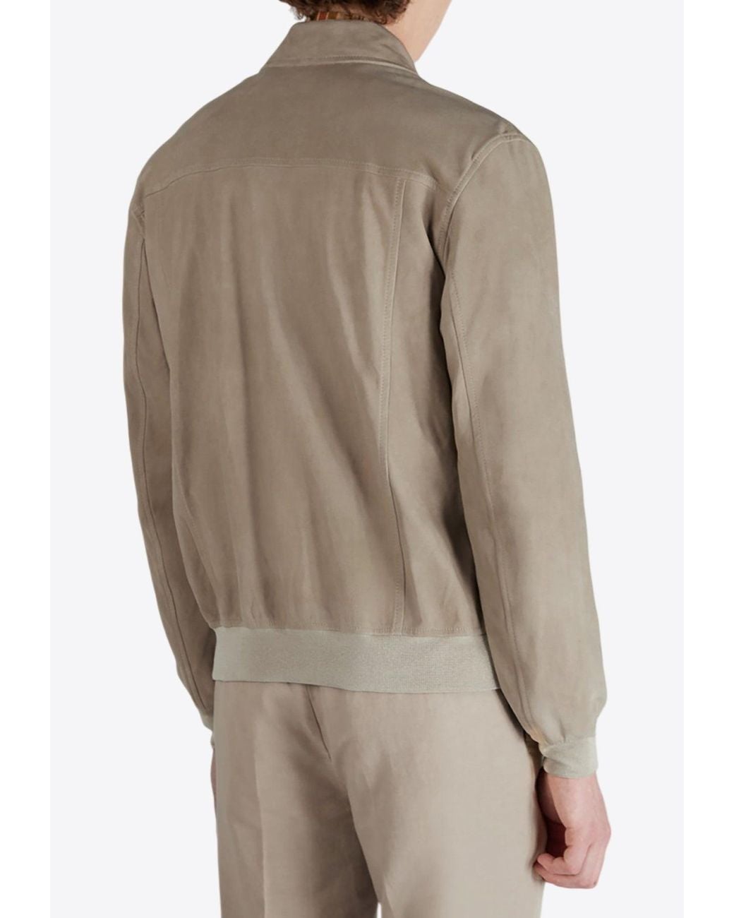 Slowear Natural Suede Button-Up Bomber Jacket for men