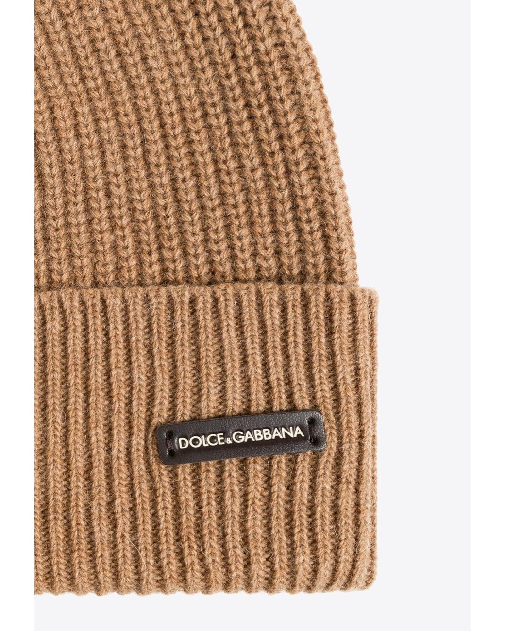 Dolce & Gabbana Natural Logo Patch Wool-Blend Beanie for men
