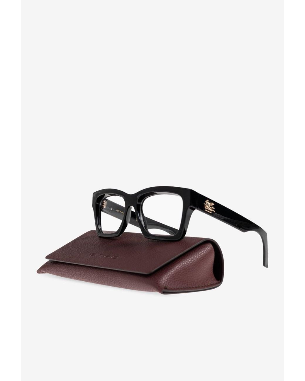 Etro Black Pegasus Rectangular Glasses