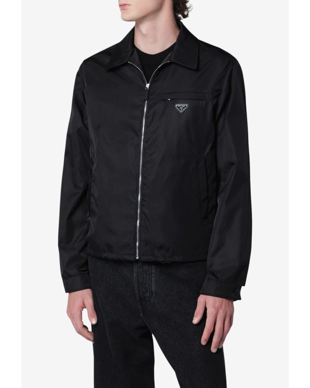 Prada Black Triangle Logo Zip-Up Jacket for men