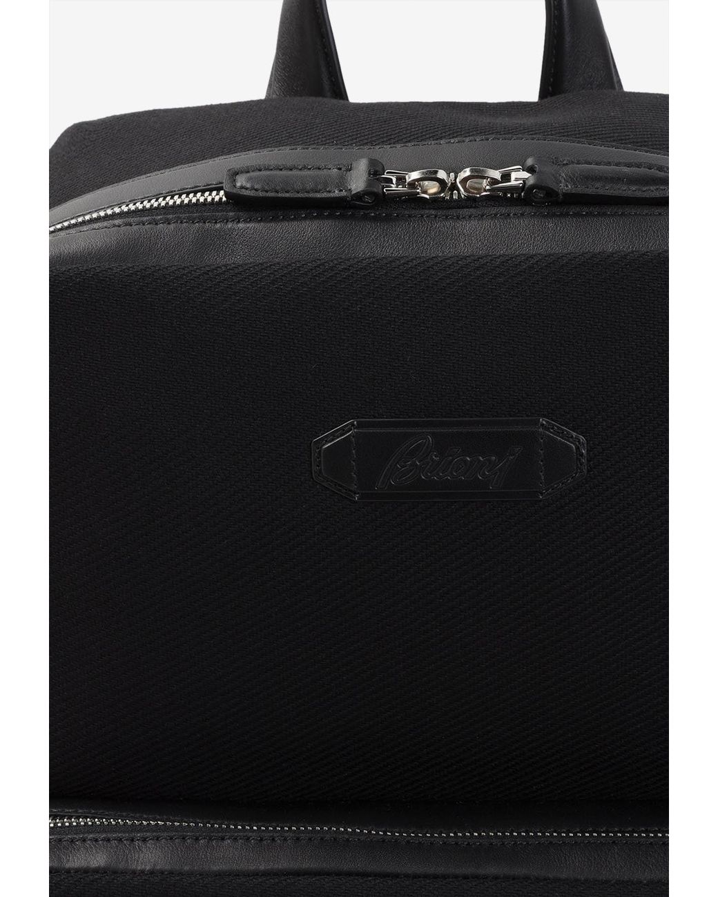 Brioni Black Logo Patch Waterproof Nylon Backpack for men