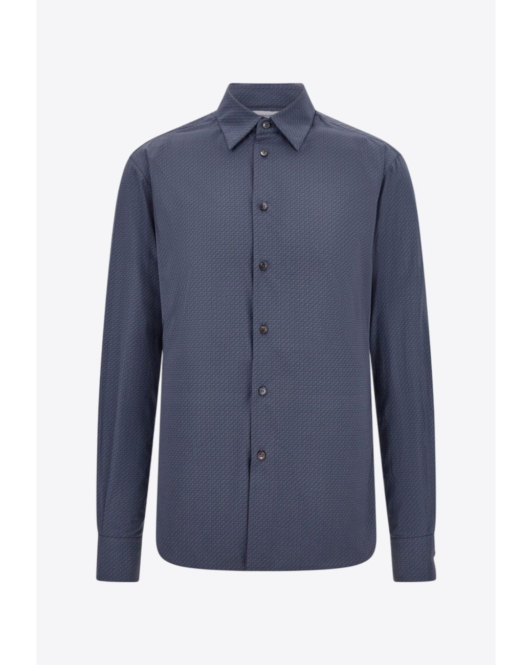Ferragamo Blue Micro Pattern Button-Up Shirt for men