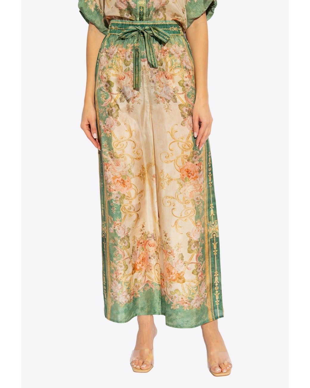 【送料&関税込】Zimmermann Olive Green Satin Crush Wide-leg Zimmermann Olive Green Satin Crush Wide-leg Pant | italist