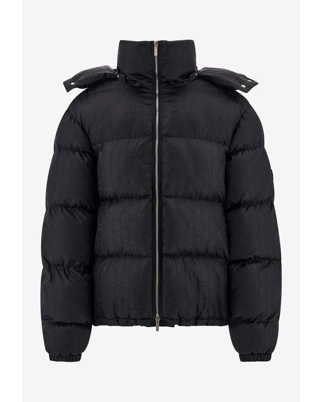 Ferragamo Black Monogram Jacquard Padded Jacket for men