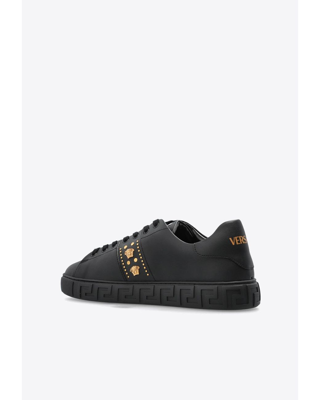Versace Black Studded Greca Low-Top Sneakers for men
