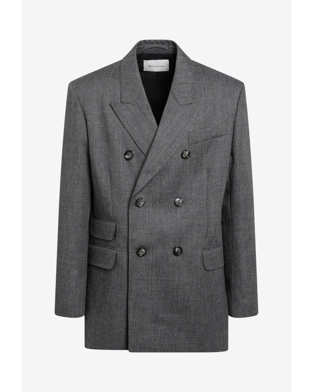 AMI Gray Double-Breasted Wool Blazer for men