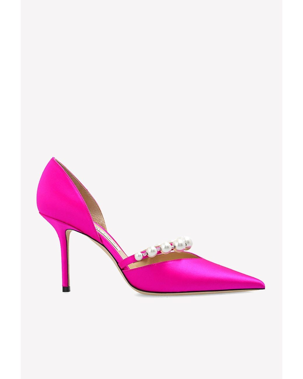 Jimmy Choo Aurelie 85 Pearl And Crystal Pumps In Satin in Pink | Lyst