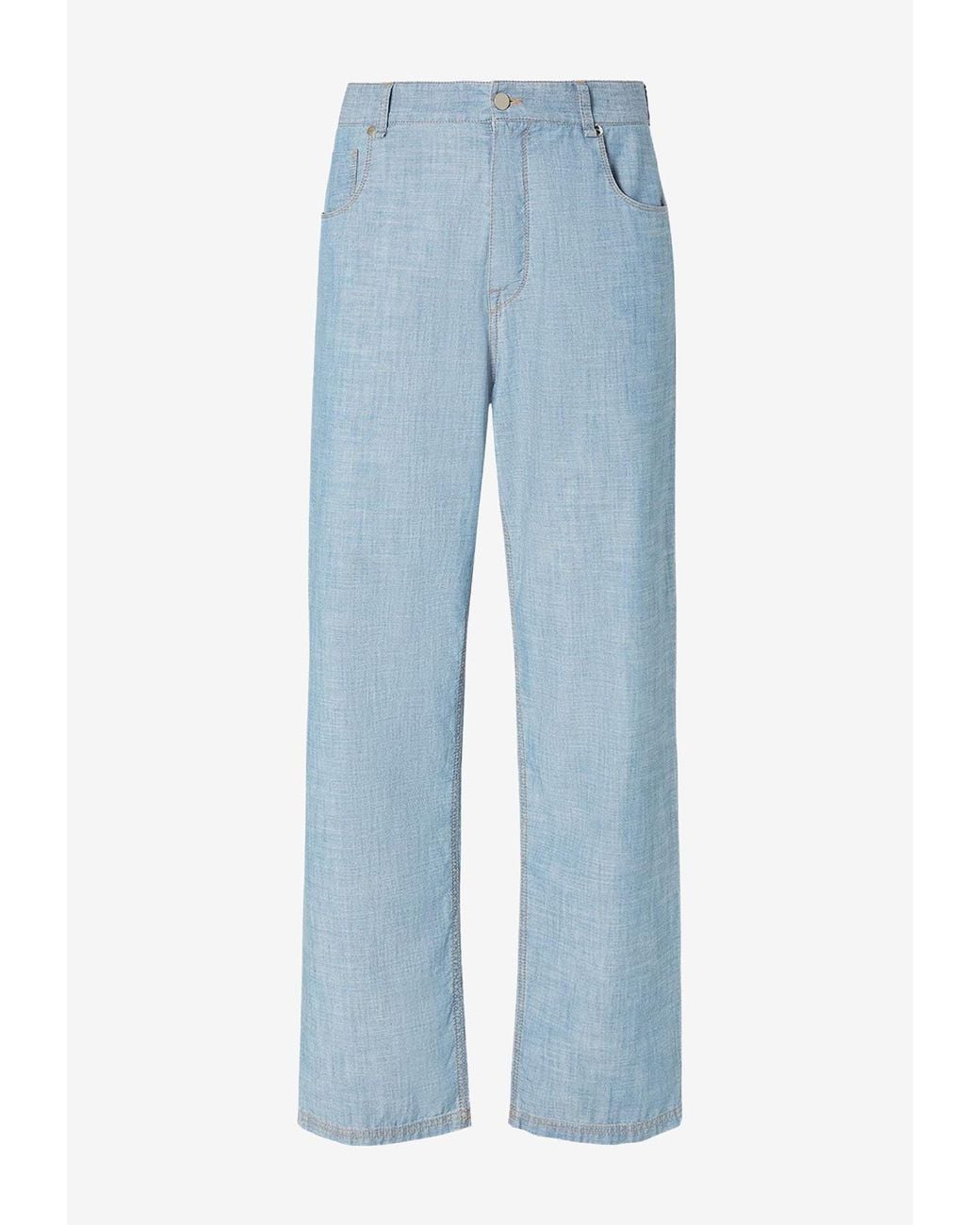 Fendi Blue Logo Patch Essential Straight-Leg Jeans for men