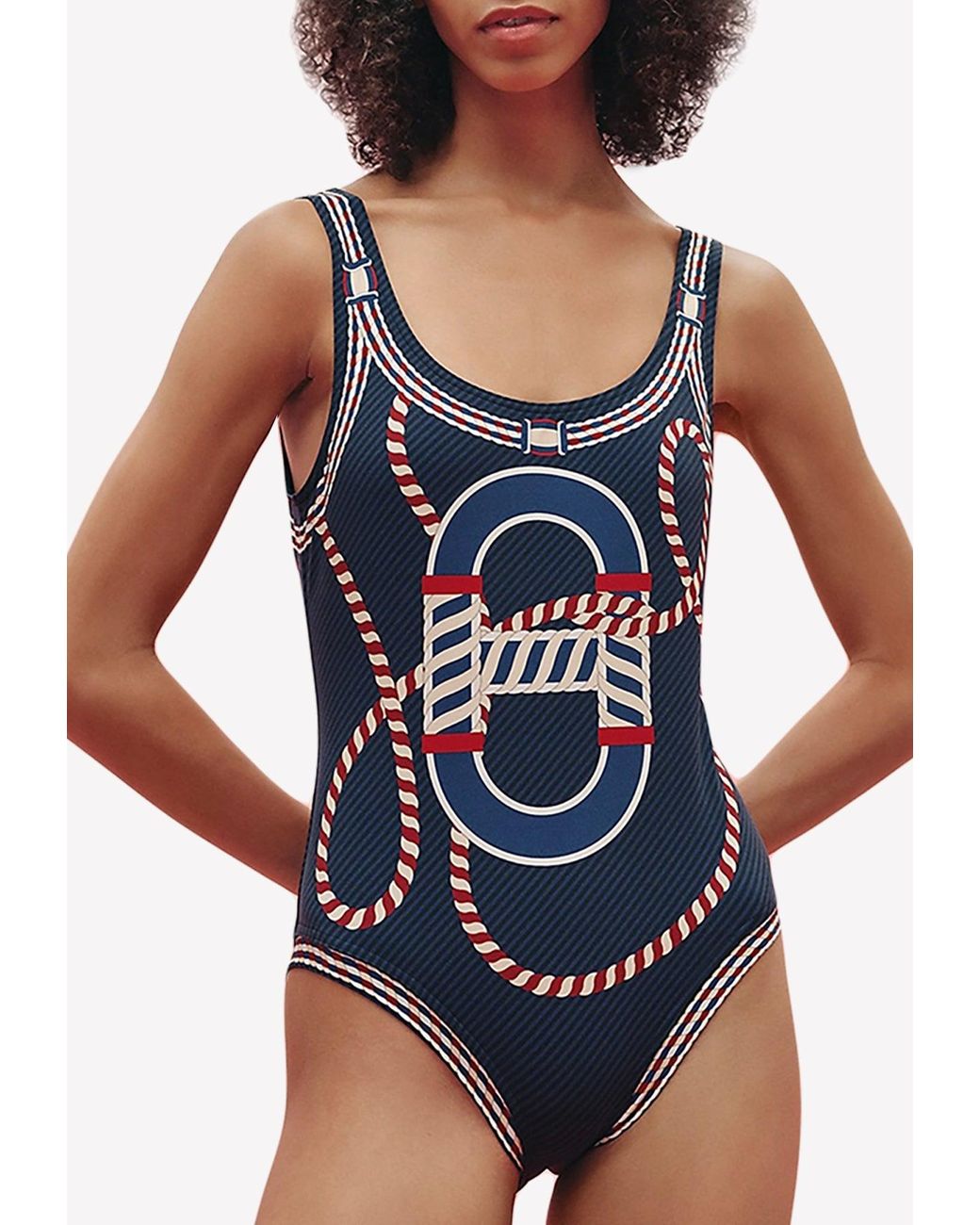 Hermès Alex Canoe-print Jersey Swimsuit in Blue | Lyst