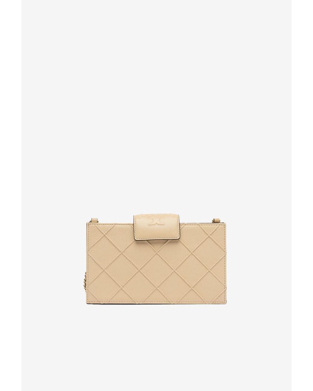 Tory Burch Natural Mini Fleming Wallet With Chain