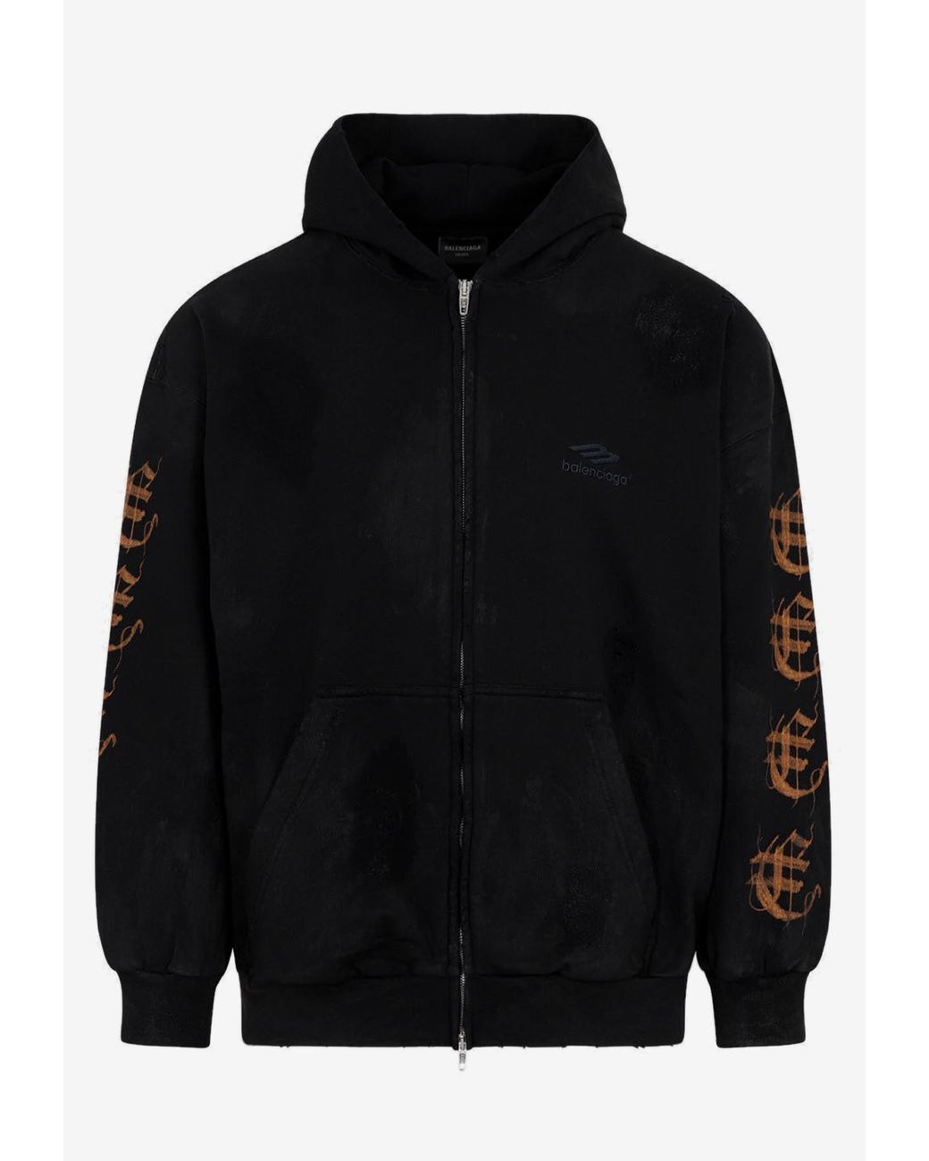 Balenciaga Bleached Logo Zipup Hoodie in Black for Men Lyst