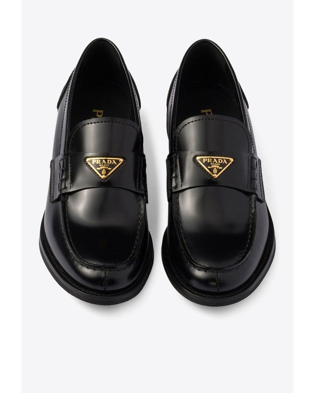 Prada Black Logo Brushed Leather Loafer