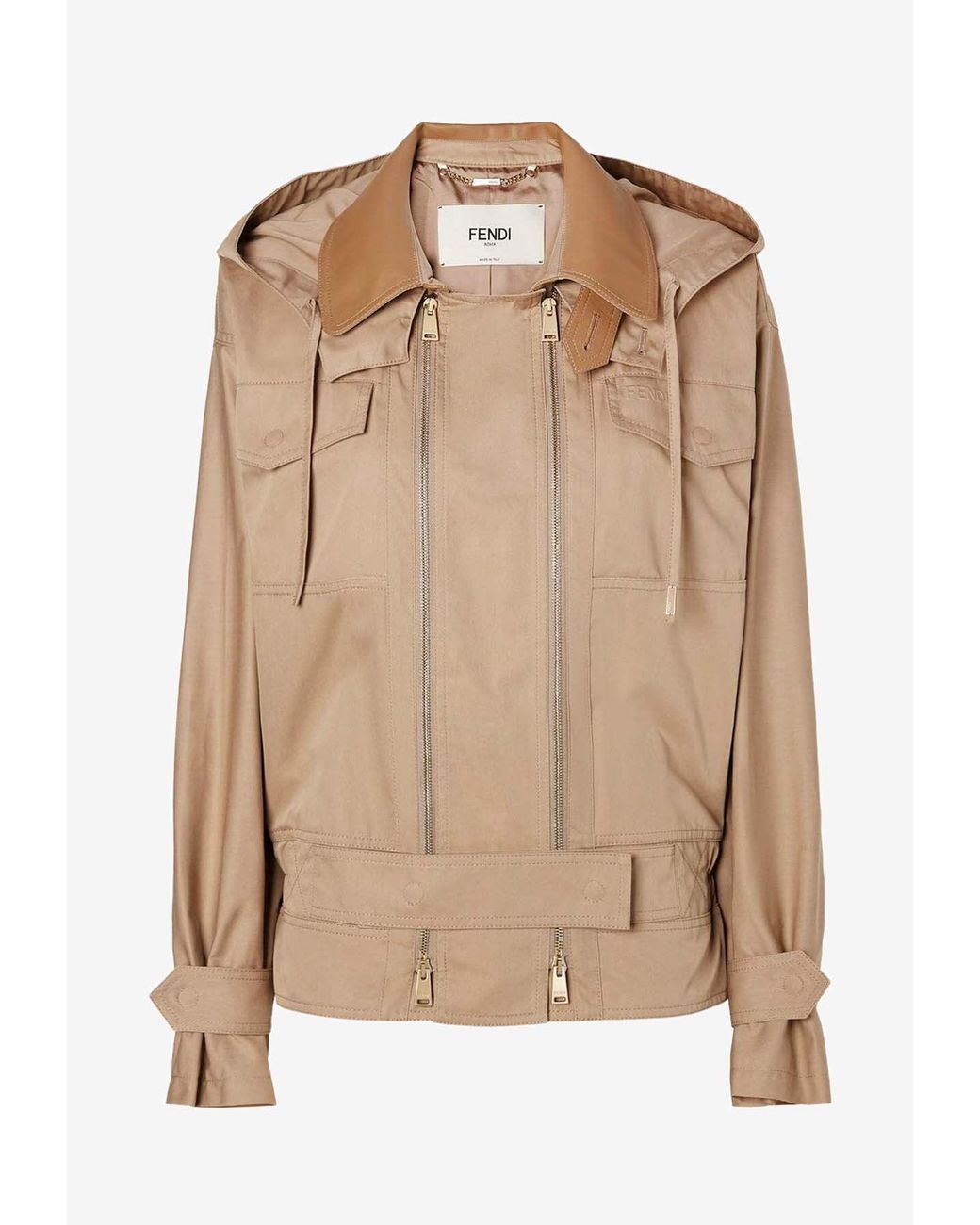 Fendi Natural Zip-Up Bomber Jacket