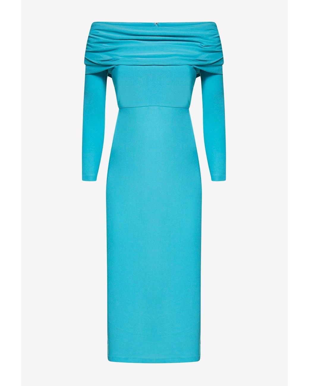 Solace London Willow Off-shoulder Crepe Midi Dress in Blue | Lyst Canada