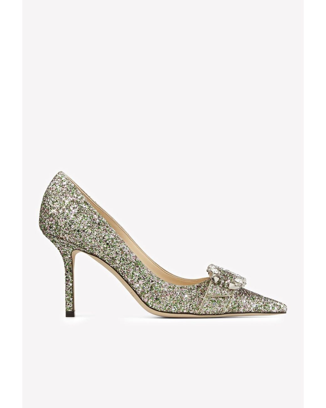Jimmy Choo Saresa 85 Glittered Pumps With Crystal Buckle in Green | Lyst