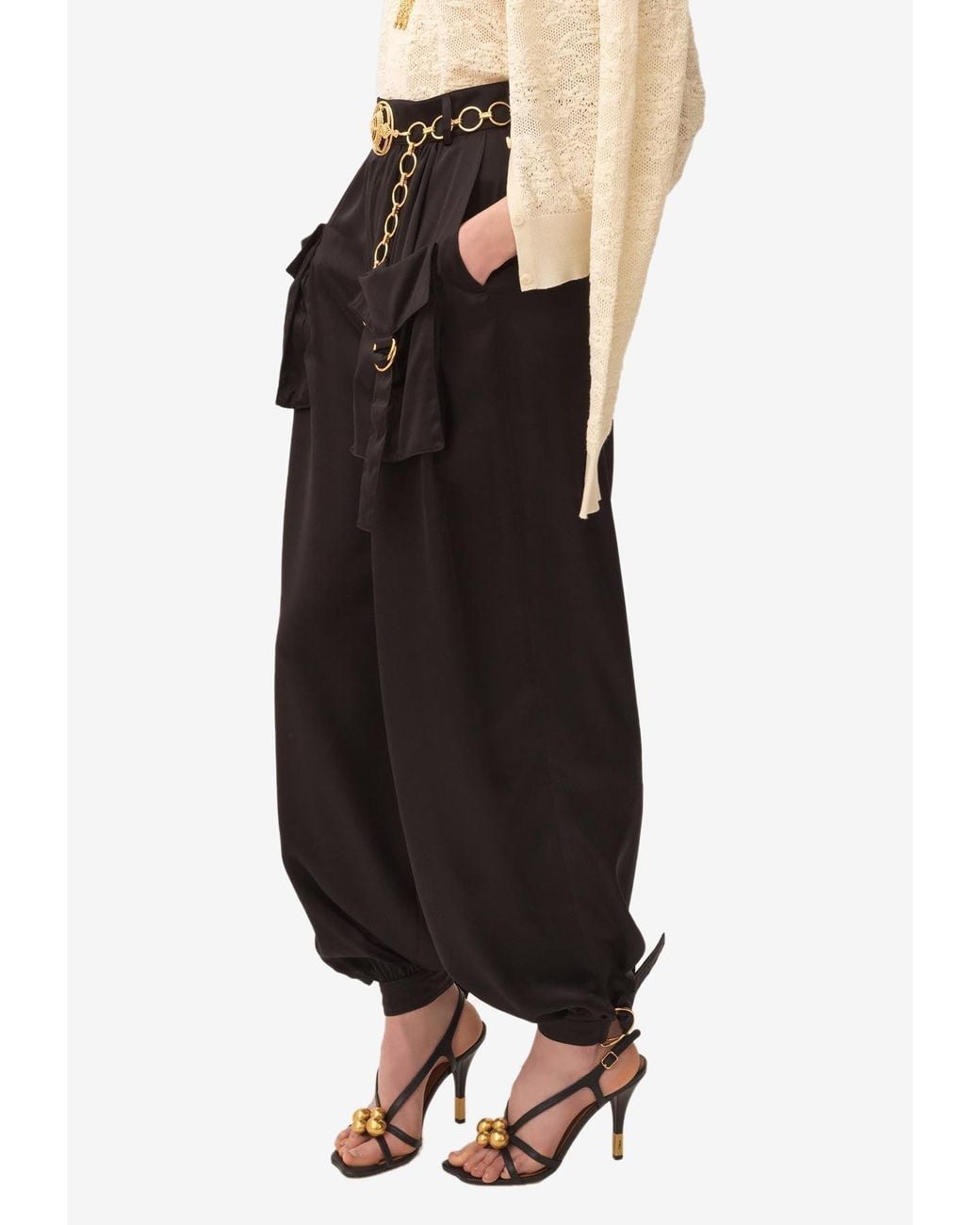 Chloé Black Silk Fluid Cargo Pants