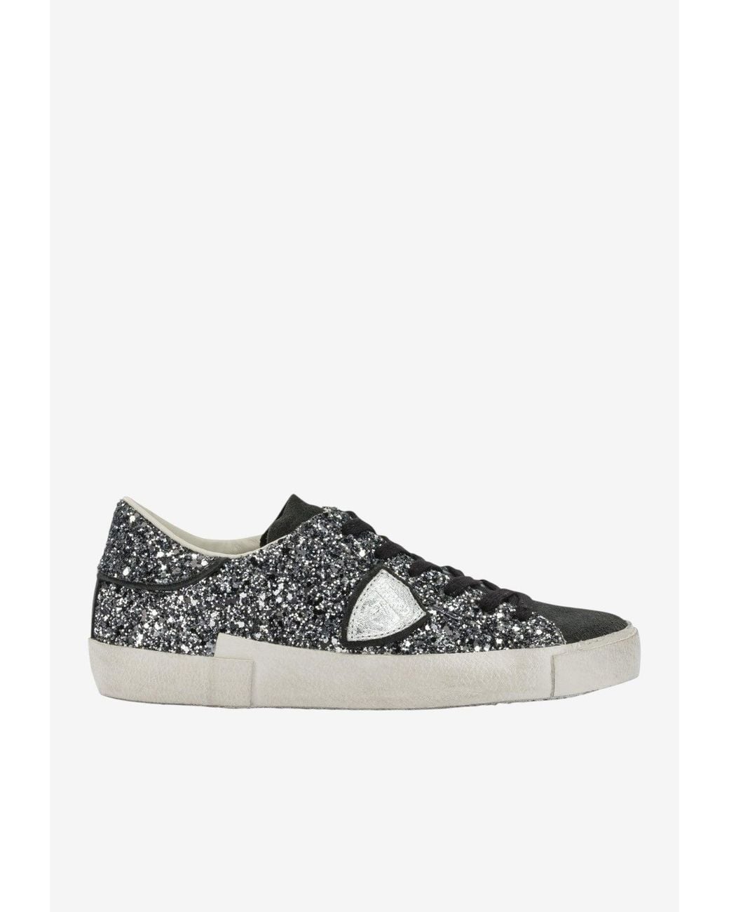 Philippe Model Prsx Low-Top Glittered Sneakers in White | Lyst