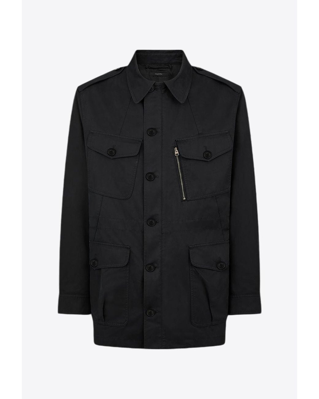 Tom Ford Black Cotton Twill Army Field Jacket for men