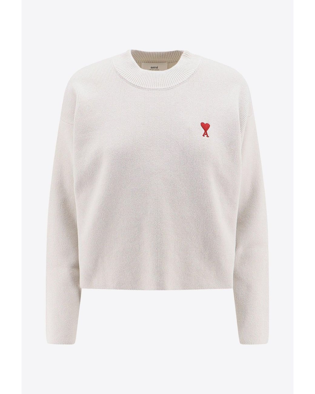 Ami Paris Ami De Coeur Wool Sweater in White Lyst