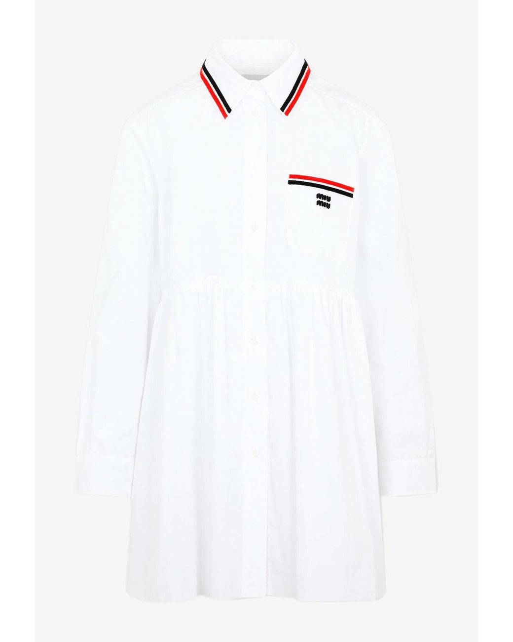 Miu Miu Logo Embroidery Shirt Dress in White | Lyst