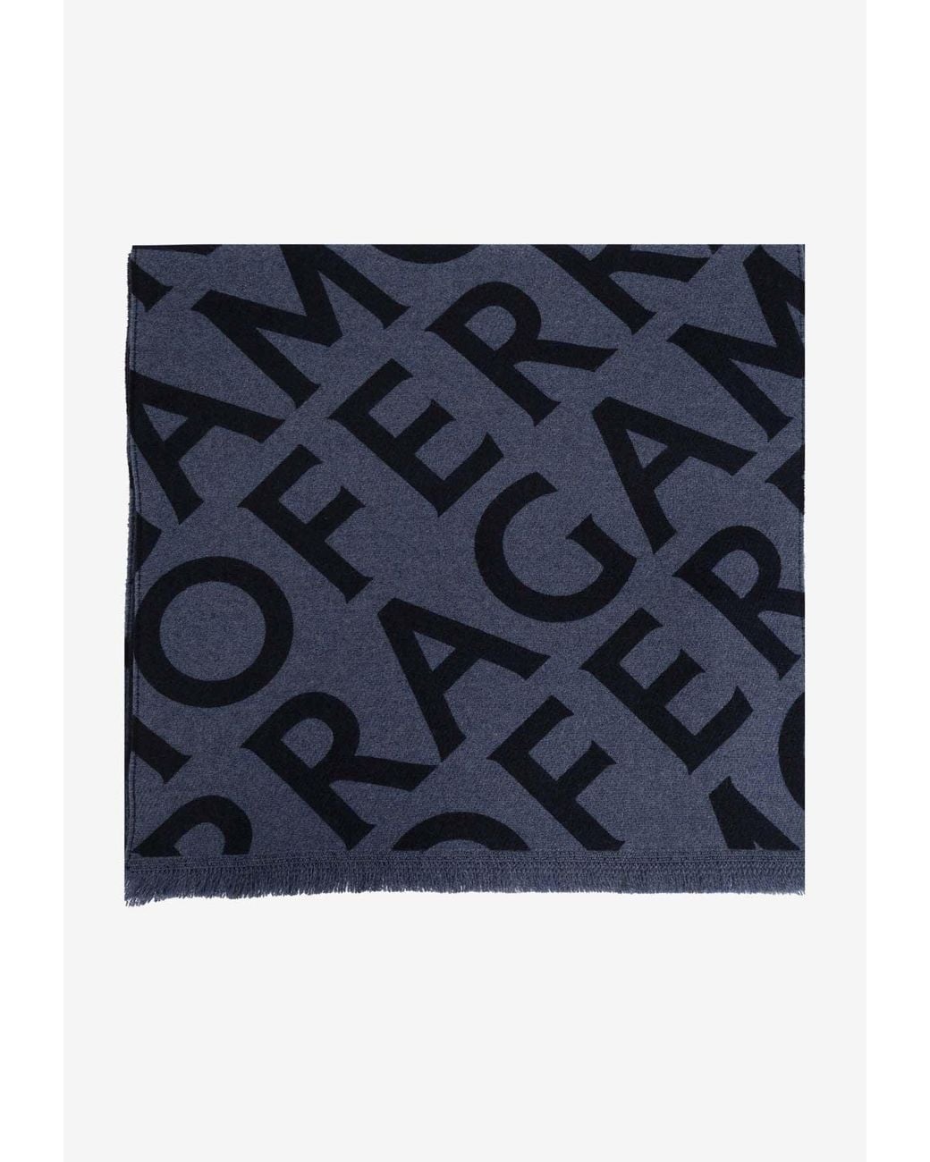 Ferragamo Blue Wool Scarf With Monogram for men