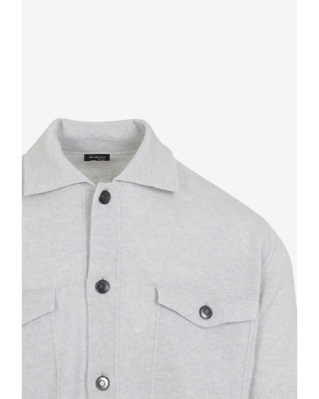 Kiton Gray Cashmere Buttoned Overshirt for men
