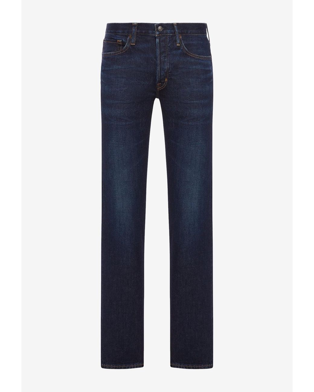 Tom Ford Blue Logo Patch Straight-Leg Jeans for men
