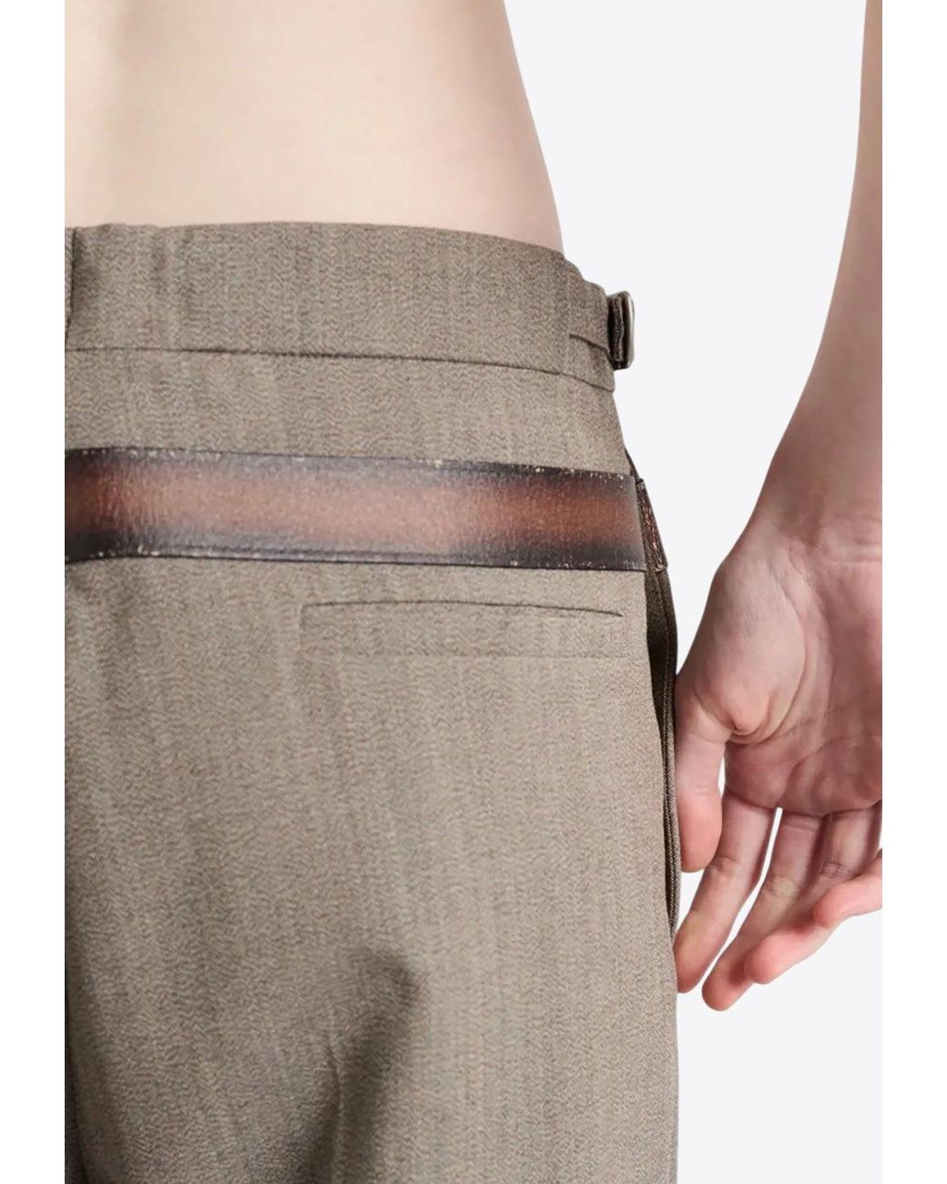 Prada Gray Printed Belt Technical Wool Pants