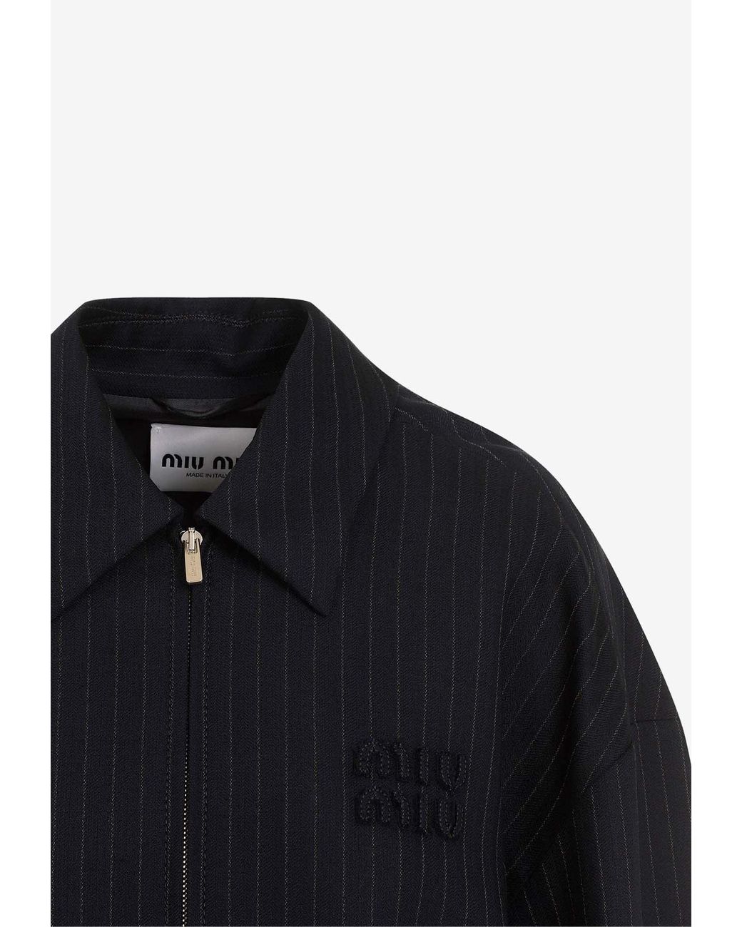 【希少】MiuMiu ロゴ ウール ピンストライプジャケット ネイビー Miu Miu: Women's Single-breasted Pinstripe Jacket (Navy