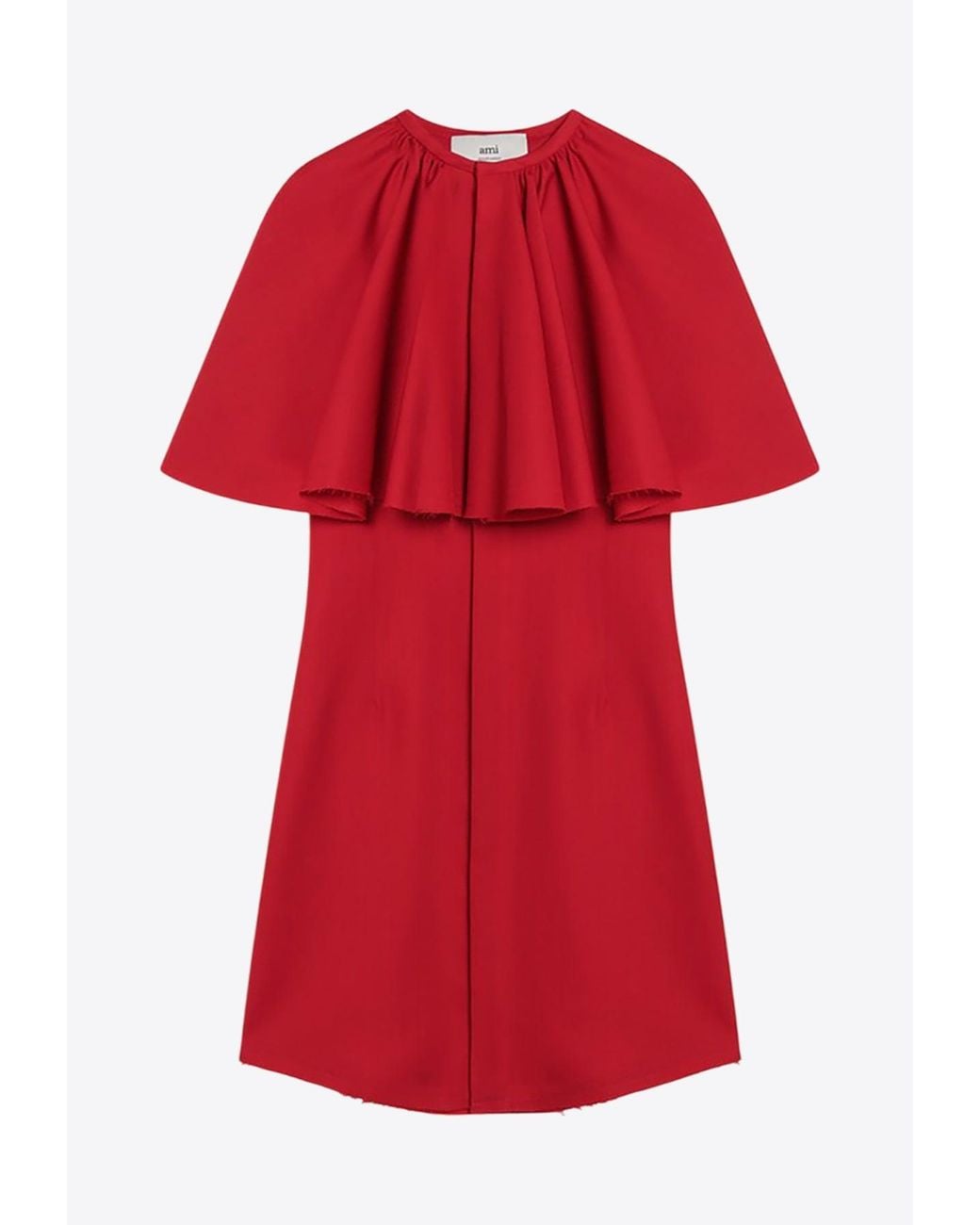 AMI Red Mini Draped Wool Dress