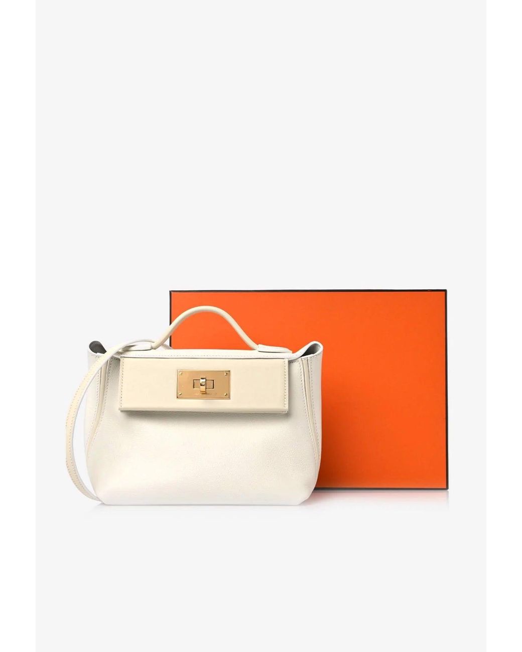 Hermès 24/24 21 White Evercolor And Nata Swift With Gold Hardware in  Natural
