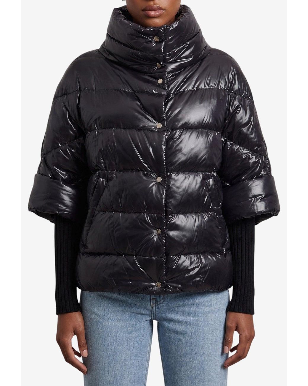 Herno Black Cape-Style Puffer Jacket