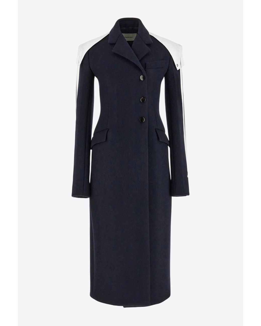 Ferragamo Blue Off-Center Buttoned Wool Coat