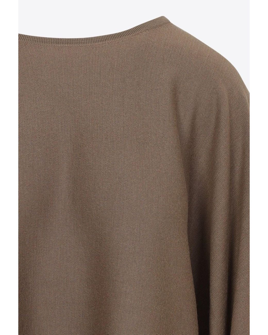 Max Mara Brown Virgin Wool Relaxed-Fit Wide-Sleeve Knitted Top