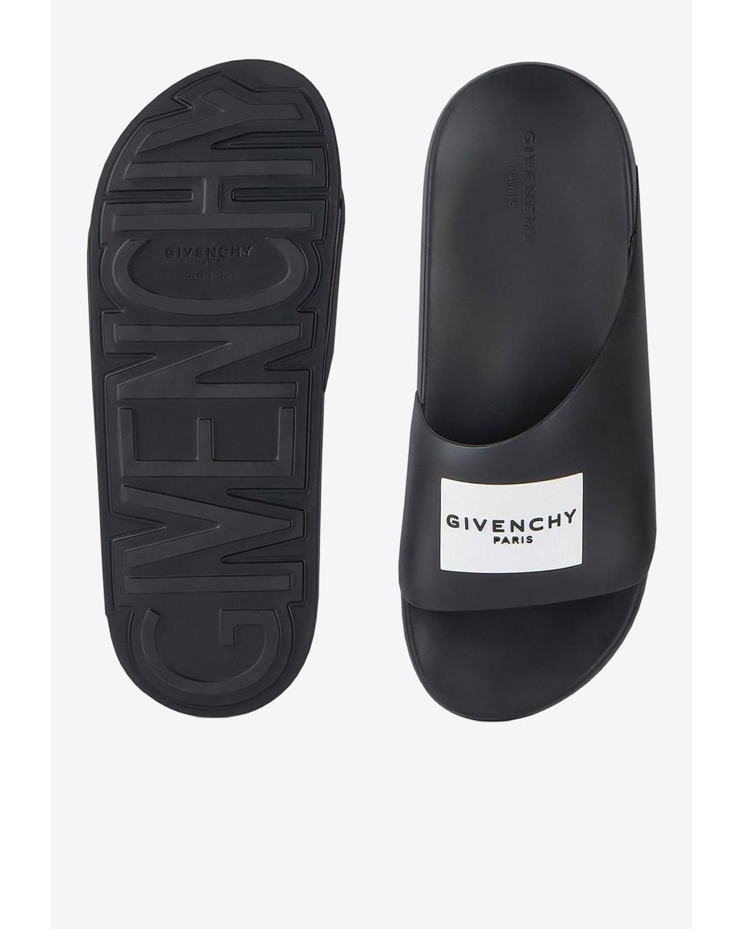 Givenchy White Logo Label Rubber Slides for men