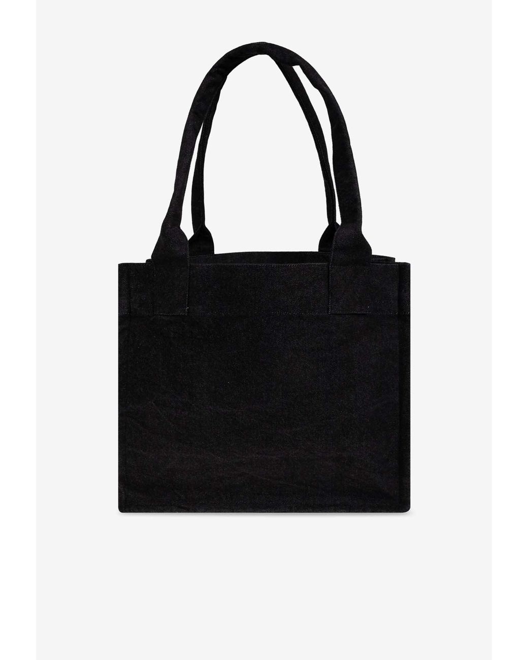 Ganni Large Logo Embroidered Denim Tote Bag in Black | Lyst