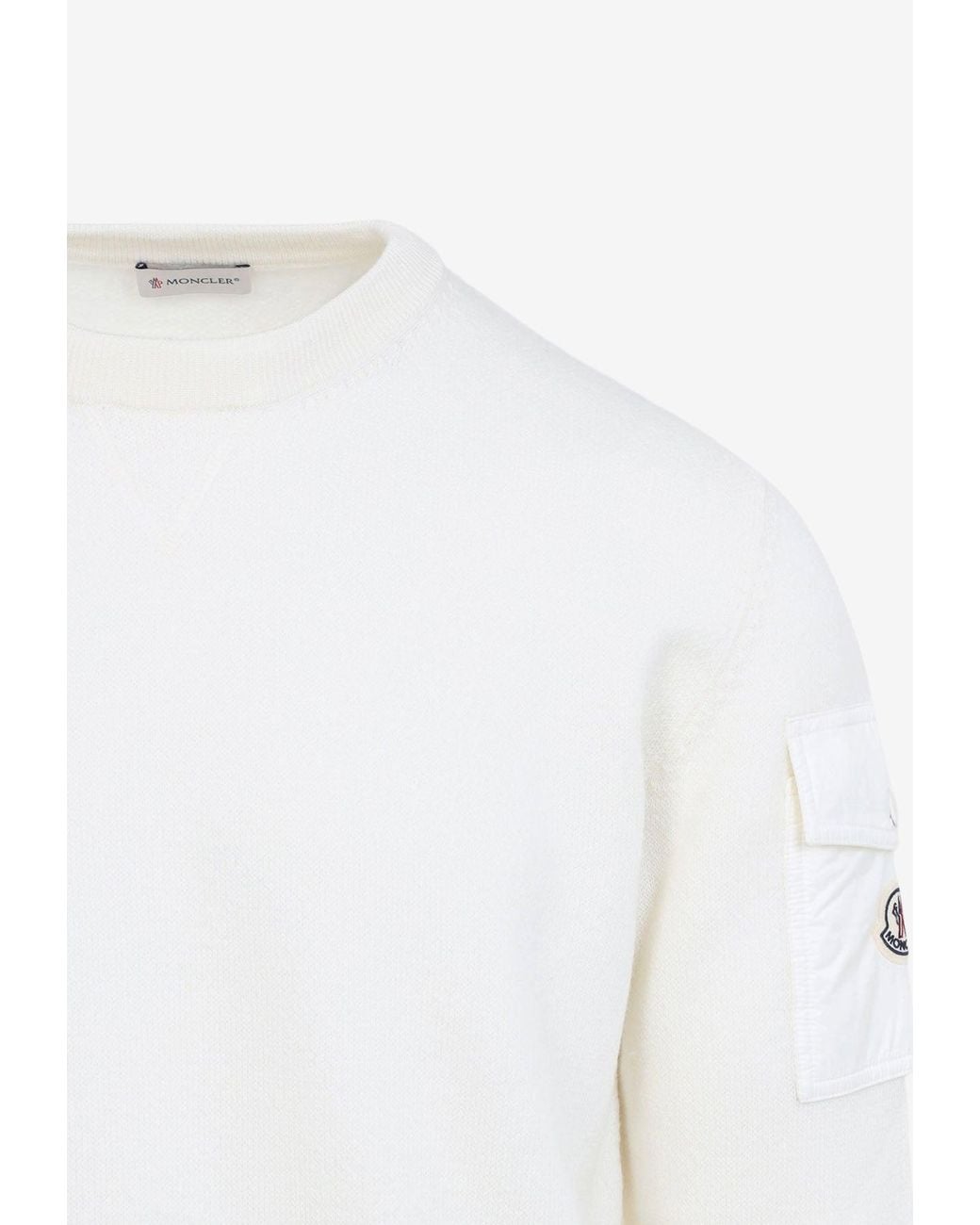 Moncler White Logo Patch Wool Sweater for men