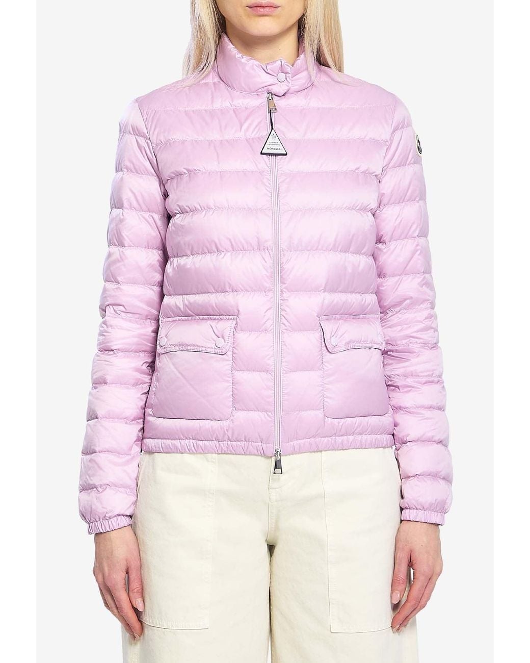 Moncler Pink Lans Logo Patch Down Jacket