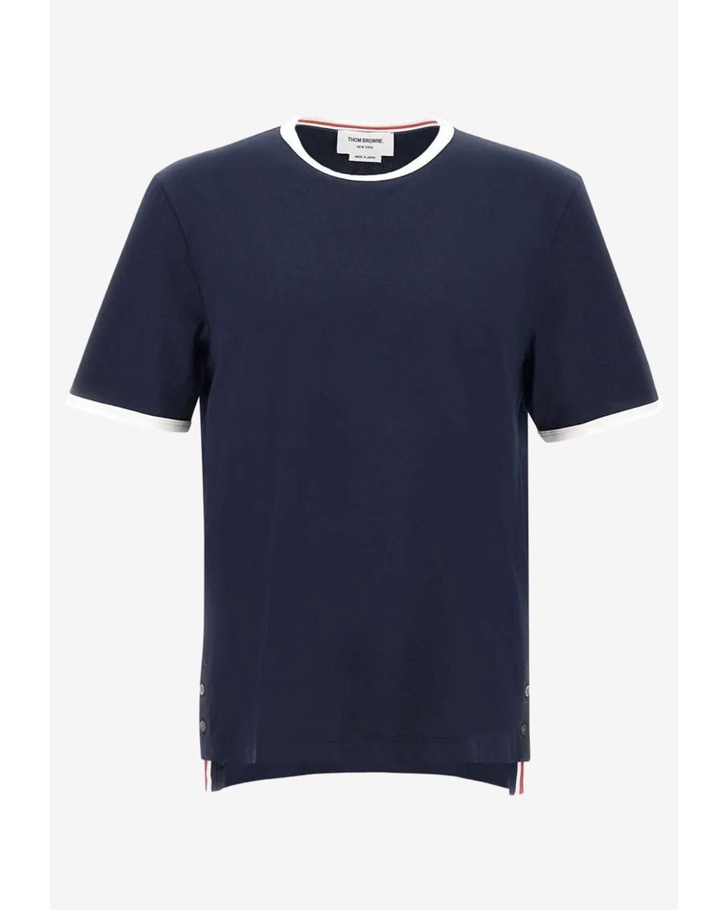 Thom Browne Blue Name Tag Patch Ringer T-Shirt for men