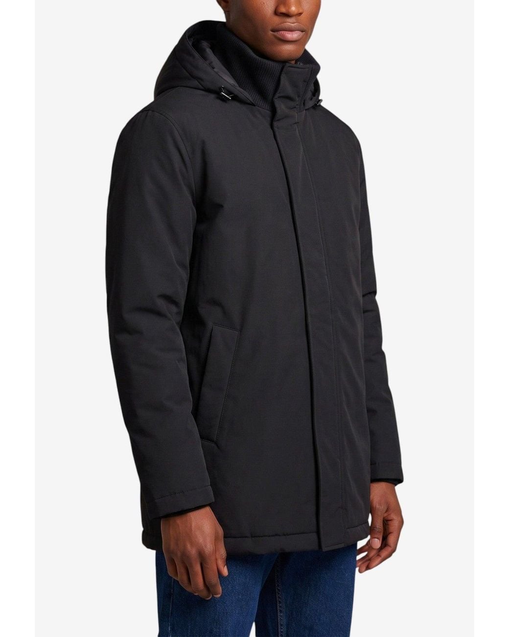 Herno Black Knit-Collar Padded Jacket for men