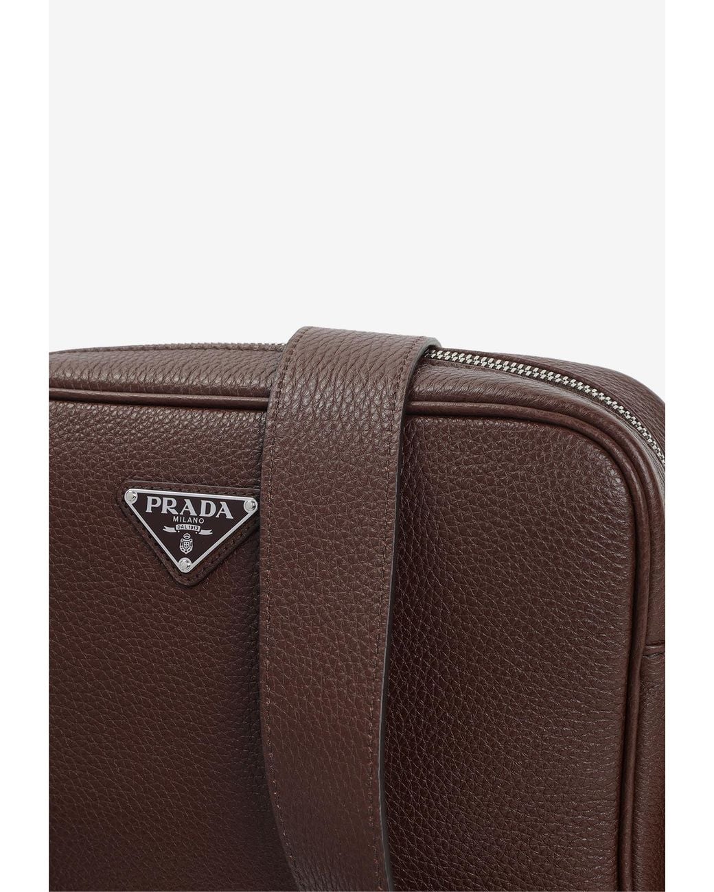 Prada Brown Triangle Logo Leather Shoulder Bag