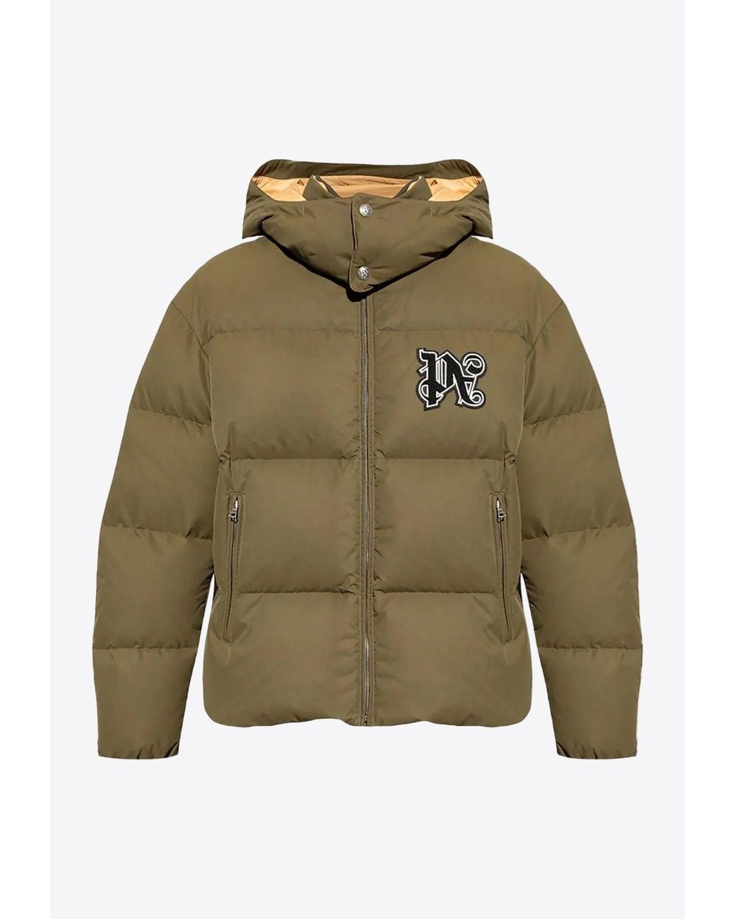 Palm Angels Green Monogram Down Jacket for men
