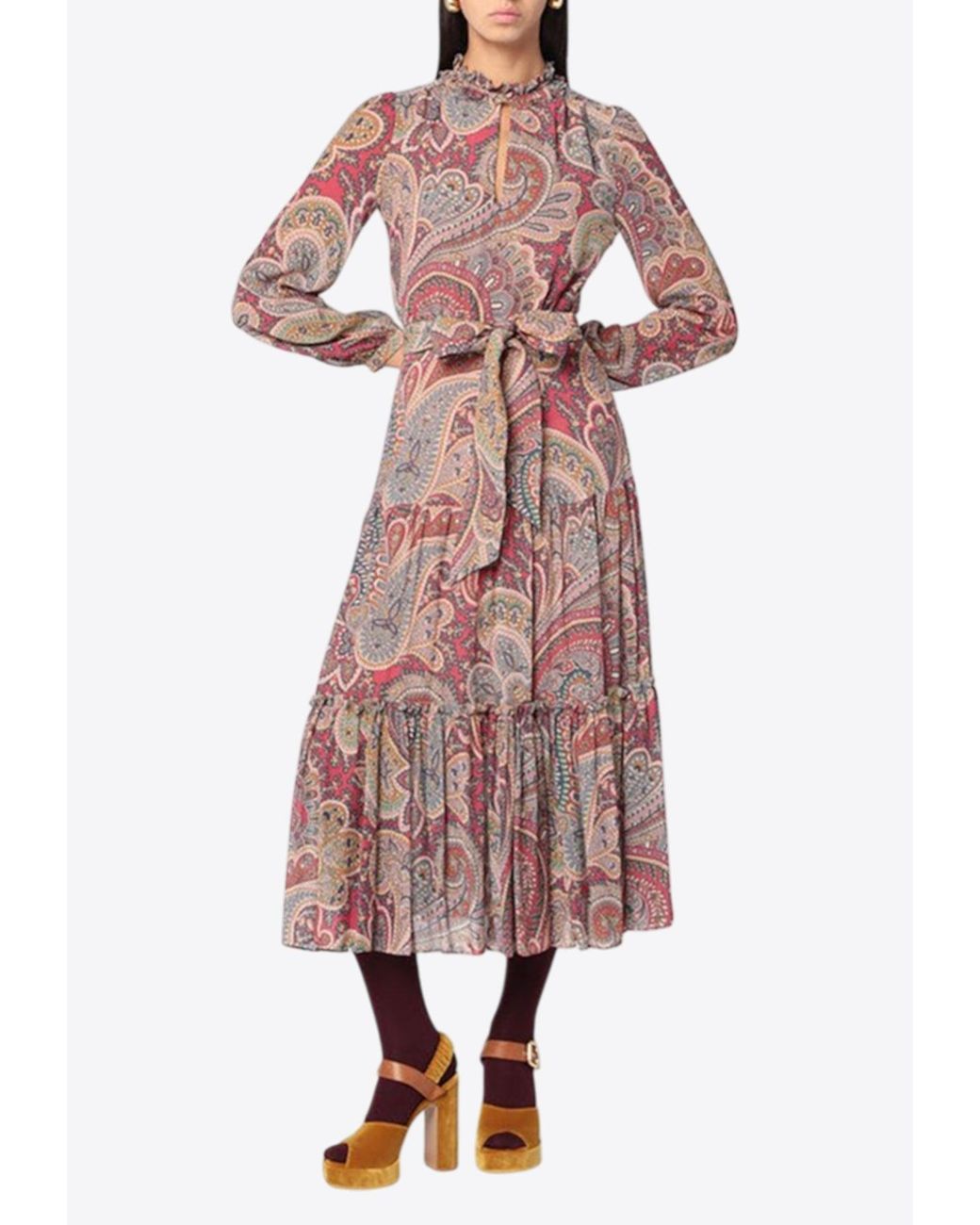 Etro Paisley Print Ruffled Midi Dress | Lyst