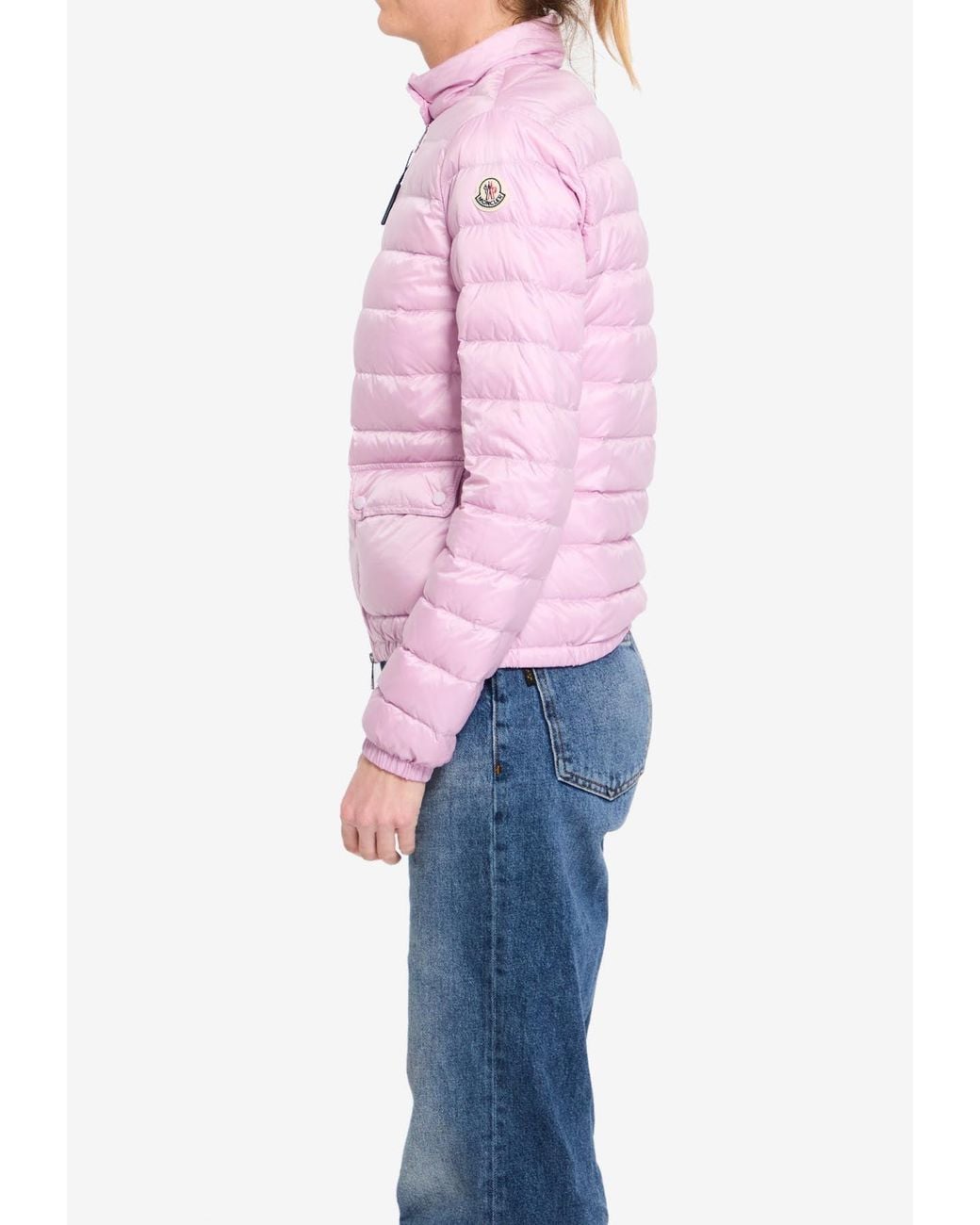 Moncler Pink Lans Logo Patch Down Jacket