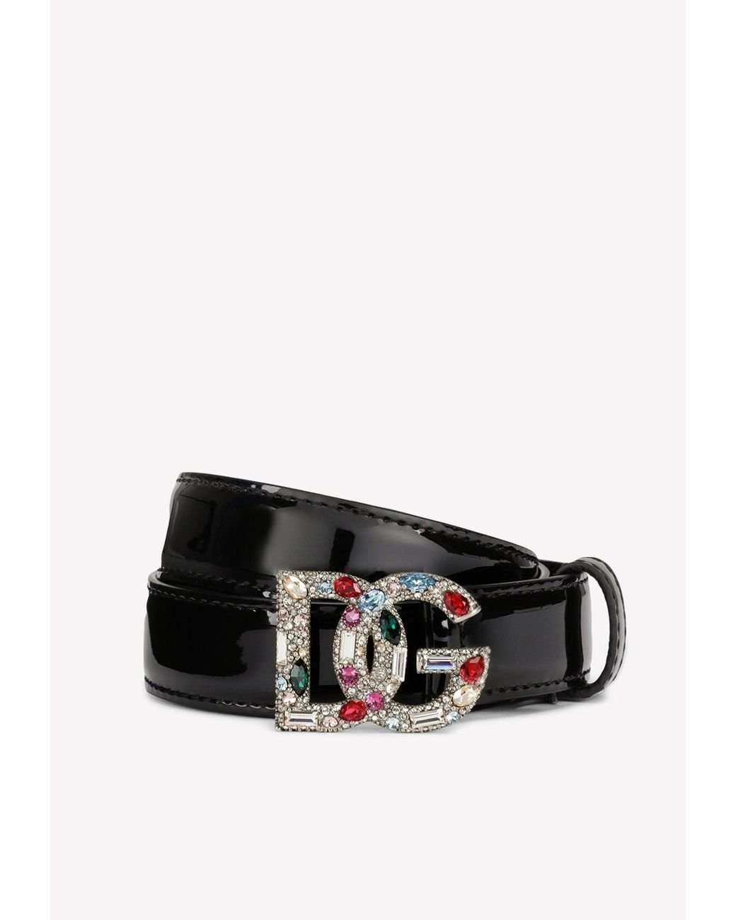 【Dolce & Gabbana】DGロゴ クリスタル装飾 レザー ベルト DOLCE-GABBANA-Crystal-Stud-